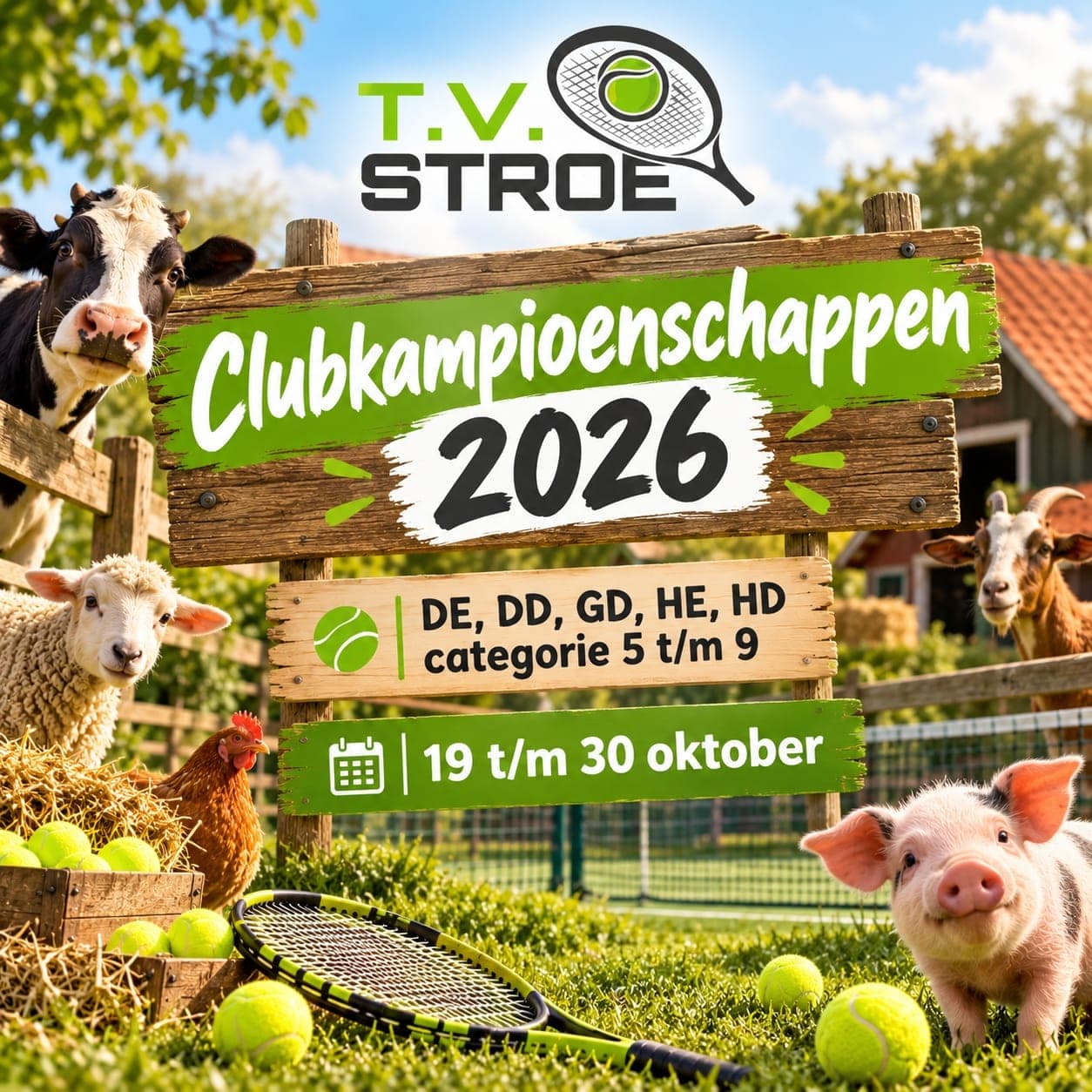 Poster Clubkampioenschappen 2026: DE, DD, GD, HE en HD, categorie 5 t/m 9, 19 t/m 30 oktober